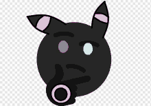 a cartoon drawing of a black pokemon with pink ears and blue eyes