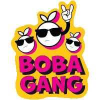 a boba gang sticker with three cartoon characters