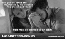 an ad for inferno-comms shows a man and woman praying together