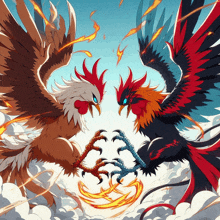 a rooster and a phoenix are standing next to each other with their wings spread