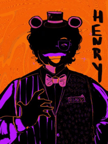 a drawing of henry from five nights at freddy 's with a top hat and glasses