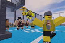 a group of roblox characters are playing a game on a court