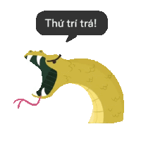 a snake with its mouth open and a speech bubble that says thu tri trả