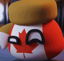 a canadian flag ball with a sad face