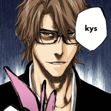 a man with glasses and a speech bubble that says " kys "