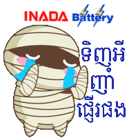 a cartoon of a mummy crying with inada battery written on the bottom