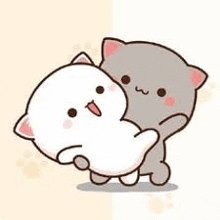 a couple of cats hugging each other on a beige background .