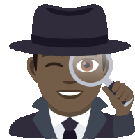 a man in a hat is looking through a magnifying glass at something