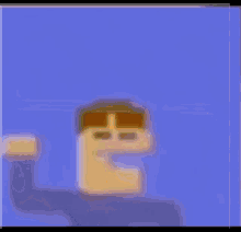 a pixelated drawing of a man with glasses and a yellow shirt with the letter e on it