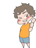 a cartoon drawing of a boy giving a thumbs up sign