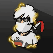 a cartoon of a man wearing sunglasses and a mask with the number 10 on his shirt .