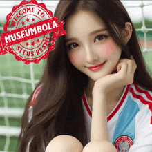 a girl with a red stamp that says museumbola