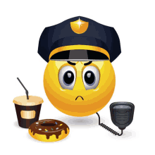 a smiley face with a police hat and a donut