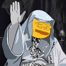 a cartoon of a man with a yellow face and a white robe