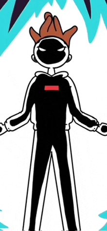 a cartoon character is wearing a black hoodie with a red supreme logo on it .