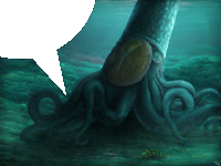 a painting of an octopus with a speech bubble