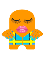 a cartoon drawing of a woman with pink lips and blue nail polish