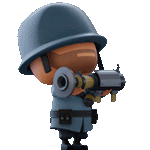 a cartoon soldier is holding a cannon in his hand .