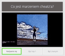 a screen shows a picture of a person and says co jest marzeniem cheatz ' a?