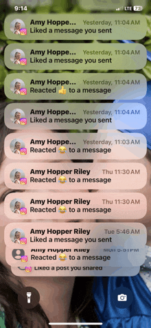 amy hoppe liked a message you sent on a phone