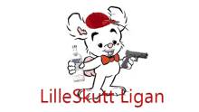 a cartoon mouse holding a bottle of absolut vodka and a gun