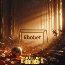 a soccer ball is sitting in front of a goal that says sbobet