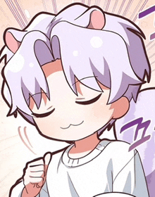 a cartoon drawing of a boy with purple hair and cat ears