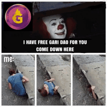 a picture of a clown with a coin that says g on it