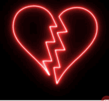 a glowing red broken heart with a lightning bolt in the middle