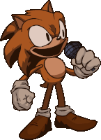 a cartoon drawing of a brown sonic the hedgehog holding a microphone