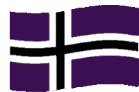 a purple and white flag with a black cross on it