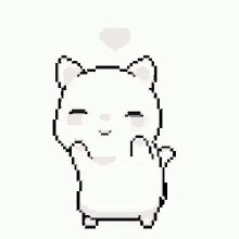 a pixel art of a white cat with a pink heart above it .