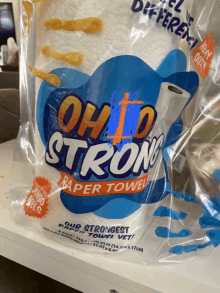 a bag of ohio strong paper towels is on a table