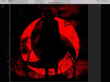 a screenshot of a picture of itachi from naruto with a red background