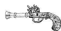 a black and white drawing of a pirate gun on a white background .