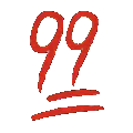 a red number 99 with two red lines on a white background .