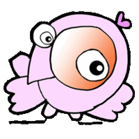 a cartoon drawing of a pink bird with a big eye