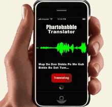 a hand holding a phone that says pharobubble translator