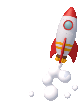 a cartoon rocket is flying through the air with smoke coming out of it