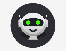 an icon of a robot with green eyes and a smiling face