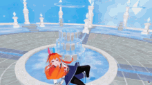 a cartoon girl is laying in a fountain