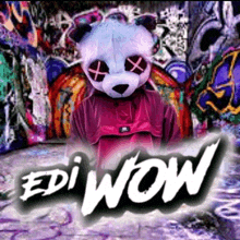 a panda bear wearing a hoodie with the words edi wow written on it