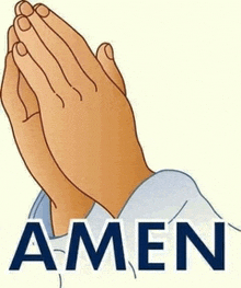 a cartoon illustration of a person praying with the word amen below them