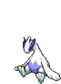 a pixel art of a white and blue pokemon with a smoke trail coming out of it .