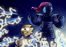 a cartoon drawing of a boy and a knight with lightning coming from their hands