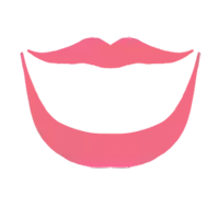 a pink silhouette of a smiling mouth with a mustache