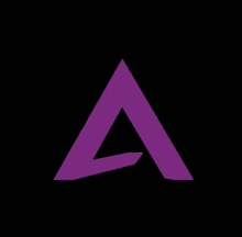 a purple triangle on a black background with the letter a in the middle .