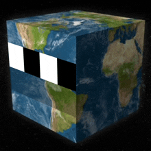 a cube that looks like the earth with a black and white face