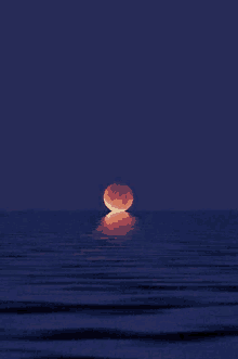 a full moon is rising over the ocean .