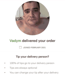 a picture of a shirtless man with the words " vadym delivered your order " at the top